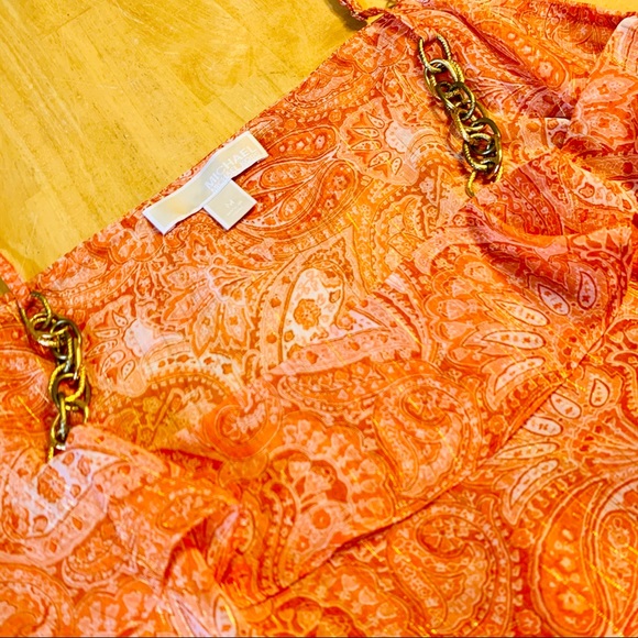 Michael Kors Orange and Gold Chained Sheer Tank - Picture 7 of 8